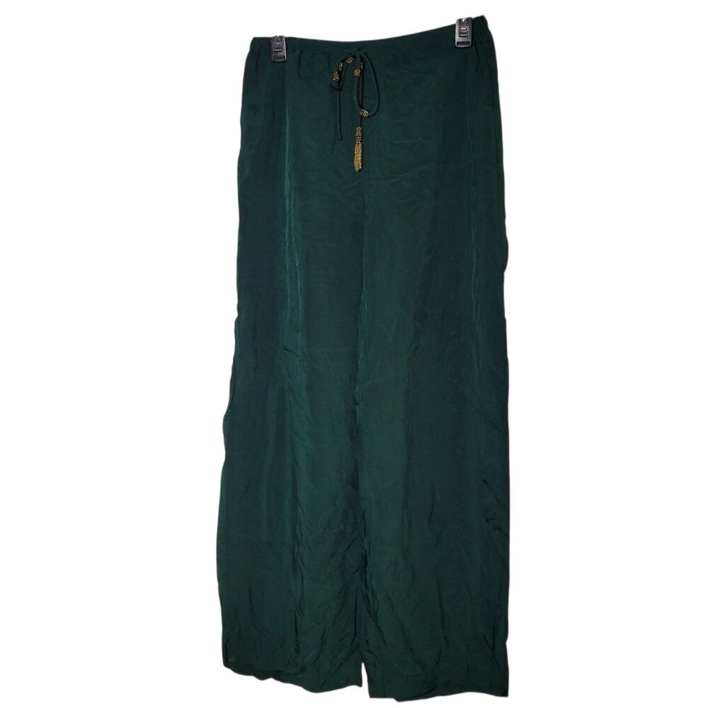 Pull&Bear Green Palazzo Pants S Beaded Drawstring Boho Flowy Festival Goblincore